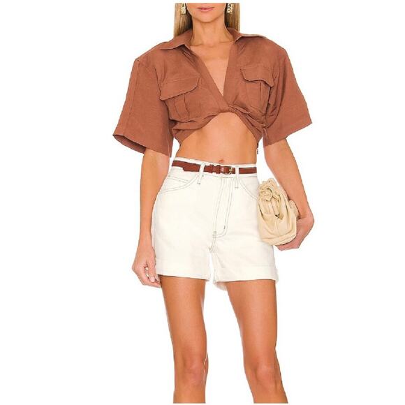 Frame Jean Shorts SZ 32 Denim NEW High Rise Cuff Ecru NWOT 100% Organic Cotton - Picture 1 of 13